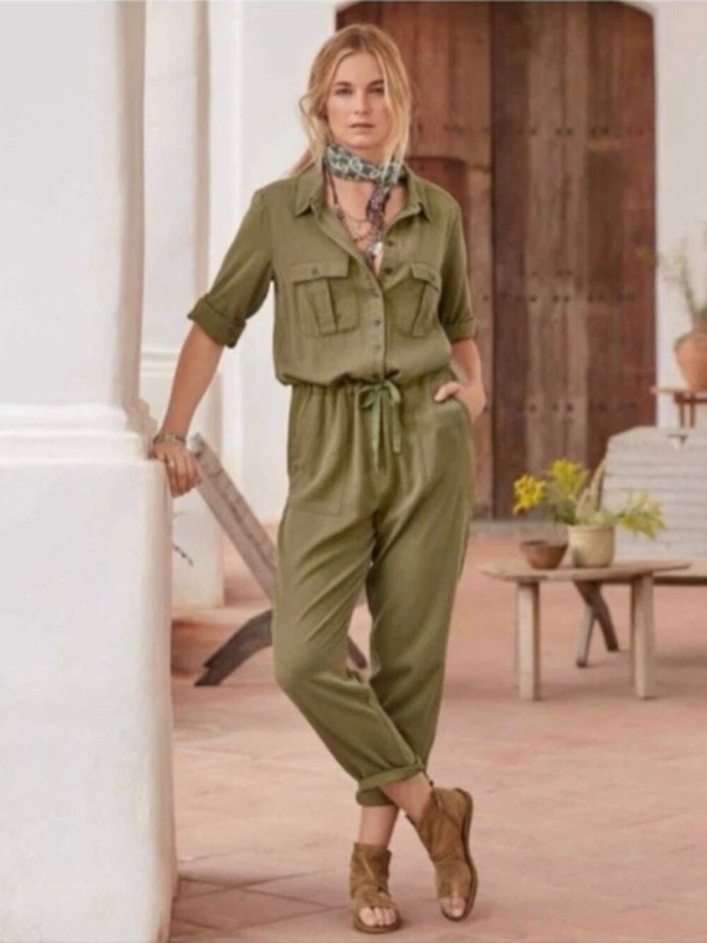 NWT Sundance Living All Roads Pants Jumpsuit in Green XL CASUAL UTILITY-INSPIRED